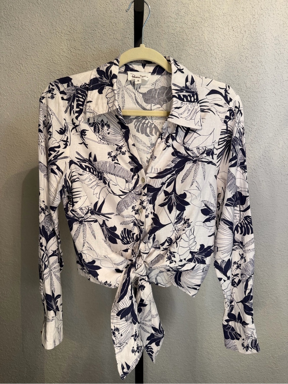 Panama Jack Linen-Blend Floral Tie-Front Button Shirt